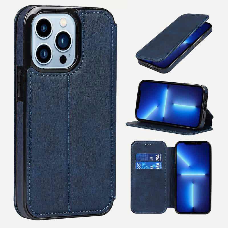 Phone Case for iPhone 14 Clamshell Leather Card Slot Case