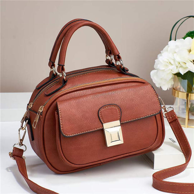 Double Compartment Retro Handbag Women Detachable Strap Crossbody Purse