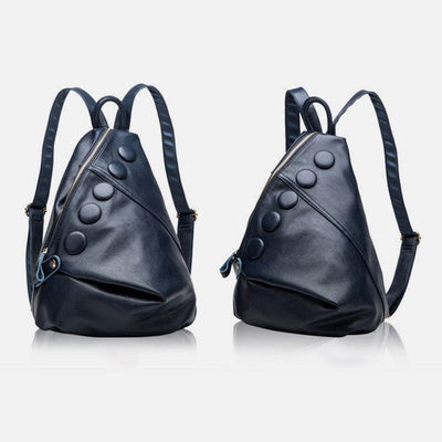 Solid Color Leather Backpack For Women Youth Travel Purse