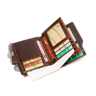 Multi-Slot Genuine Leather Wallet for Men Anti-theft RFID Blocking Card Case