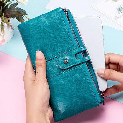 Wallets for Women Genuine Leather Cellphone Case Long Slim Credit Card Holder