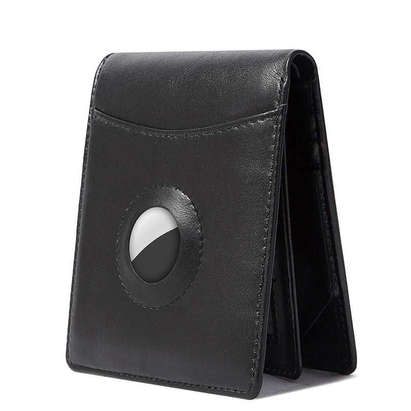 Men's Genuine Leather Bifold Airtag Wallet with RFID Blocking Anti-theft Wallet