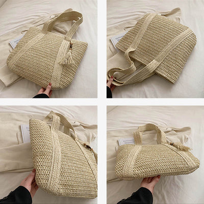 Large Capacity Tote For Women Summer Vacation Straw Shoulder Bag