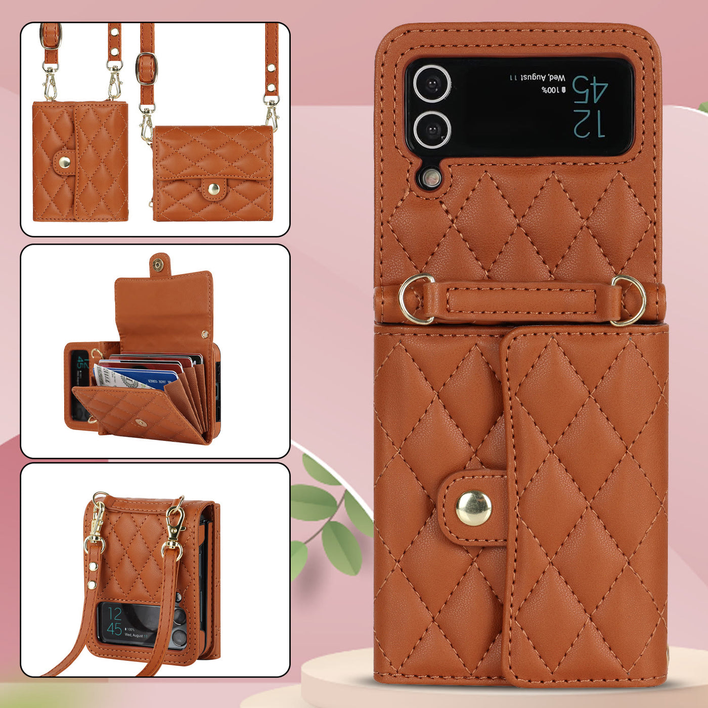 Phone Case For Daily Use Folded Diamond Pattern Crossbody Case