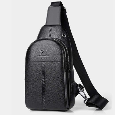 Sling Bag for Men Black Leather Casual Shopping Shoulder Bag