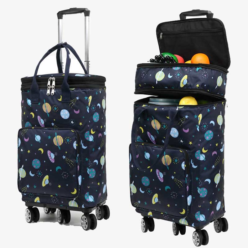 Telescopic Rod Rolling Tote Bag Folding Heat Preservation Shopping Cart