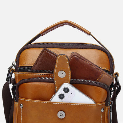 Leather Small Messenger Bag for Men Retro Work Business Shoulder Handbag