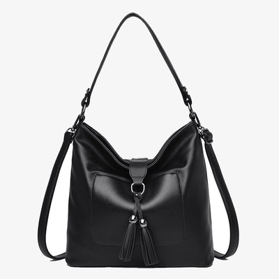 Tassel Tote Elegant Solid Color Leather Purse For Commuter