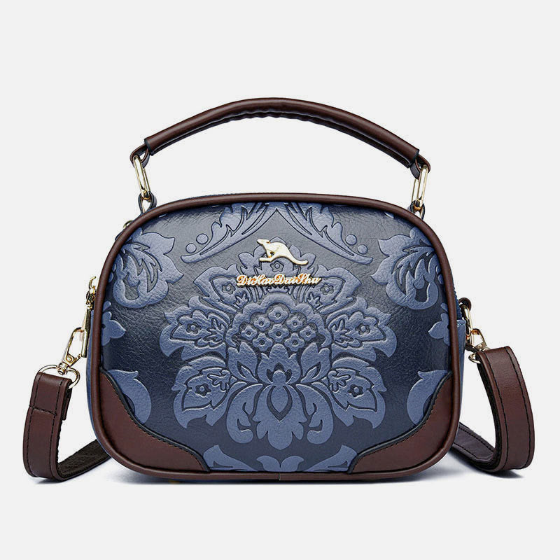 Floral Embossing Handbag For Women Double Compartment Crossbody Bag