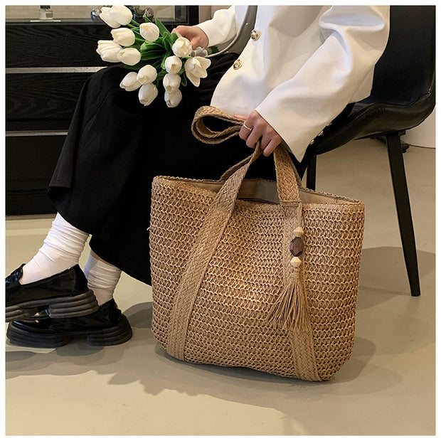 Large Capacity Tote For Women Summer Vacation Straw Shoulder Bag