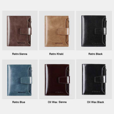 RFID Men's Real Cowhide Detachable Short Wallet