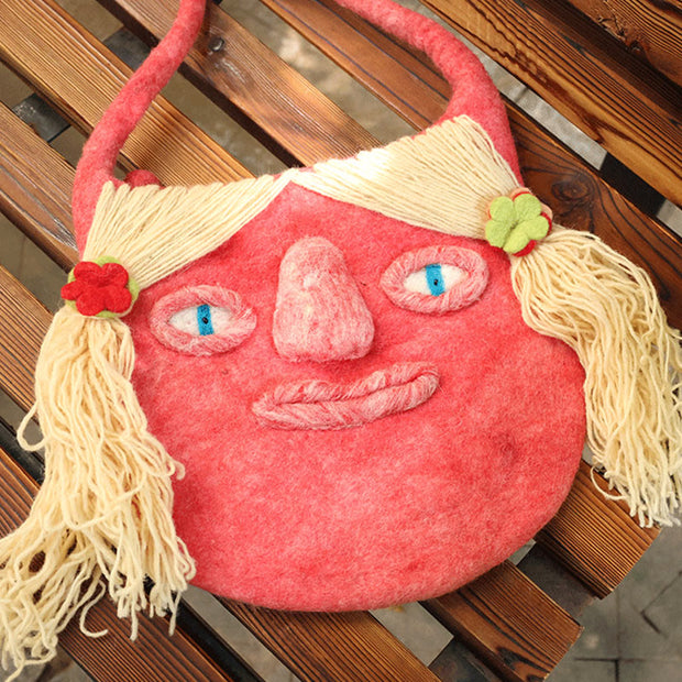 Wool Felt Handbag For Women Cute Smile Face Shoulder Bag