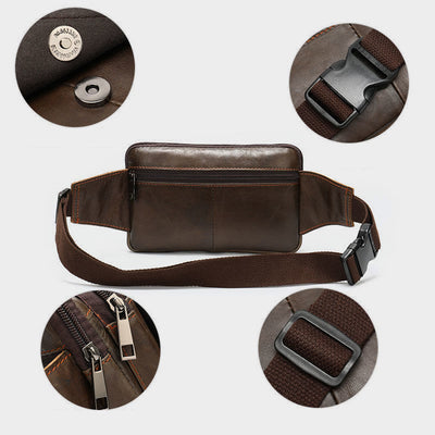 Waist Bag For Men Cowhide Leather Outdoor Running Crossbody Chest Bag