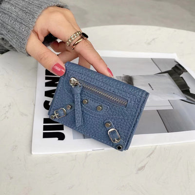 Mini Cute Wallet Plain Color Pebble Leather Money Clip