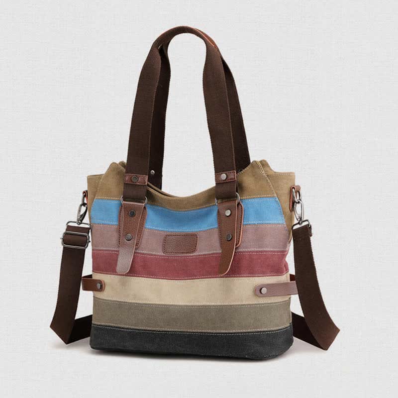 Multifunction Color Block Canvas Handbag Hobo Tote Bag Crossbody Purses