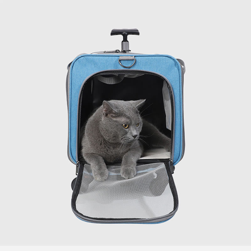 Rolling Pet Carrier Foldable Breathable Pull Rod Pet Bag