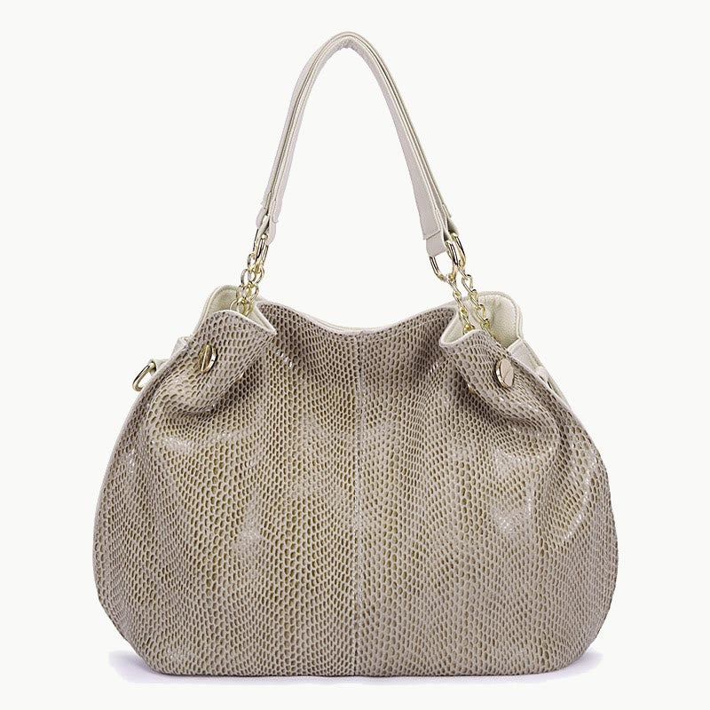 Glossy Snakeskin Grain Tote For Women Genuine Leather Handbag