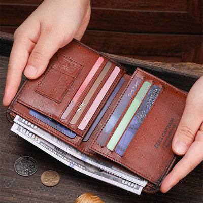 Wallet For Men Genuine Leather Vertical Multiple Slot Short Purse