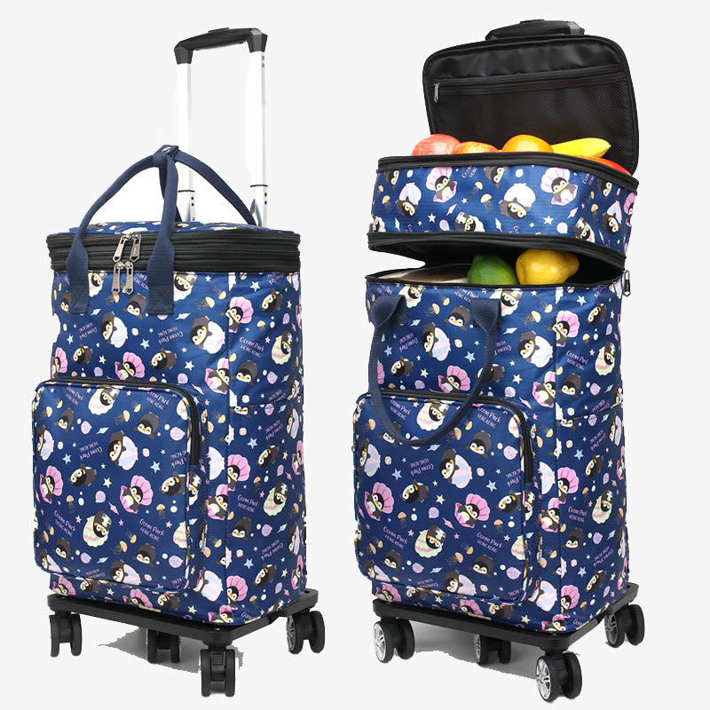 Telescopic Rod Rolling Tote Bag Folding Heat Preservation Shopping Cart