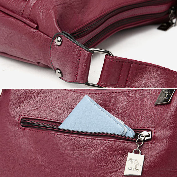 Double Compartment Crossbody Purses for Women Soft Leather Ladies Shoulder Bag