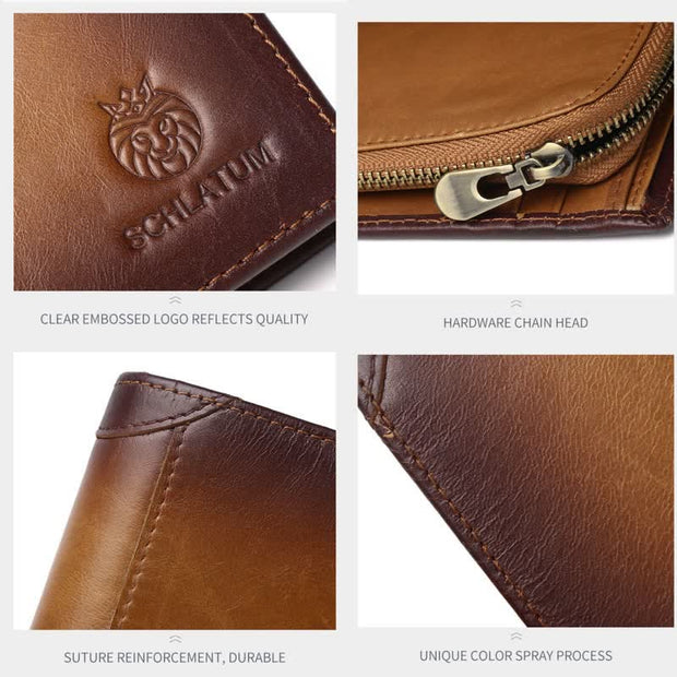 Men's Leather Bifold Wallet with 2 ID Windows Anti-theft RFID Blocking