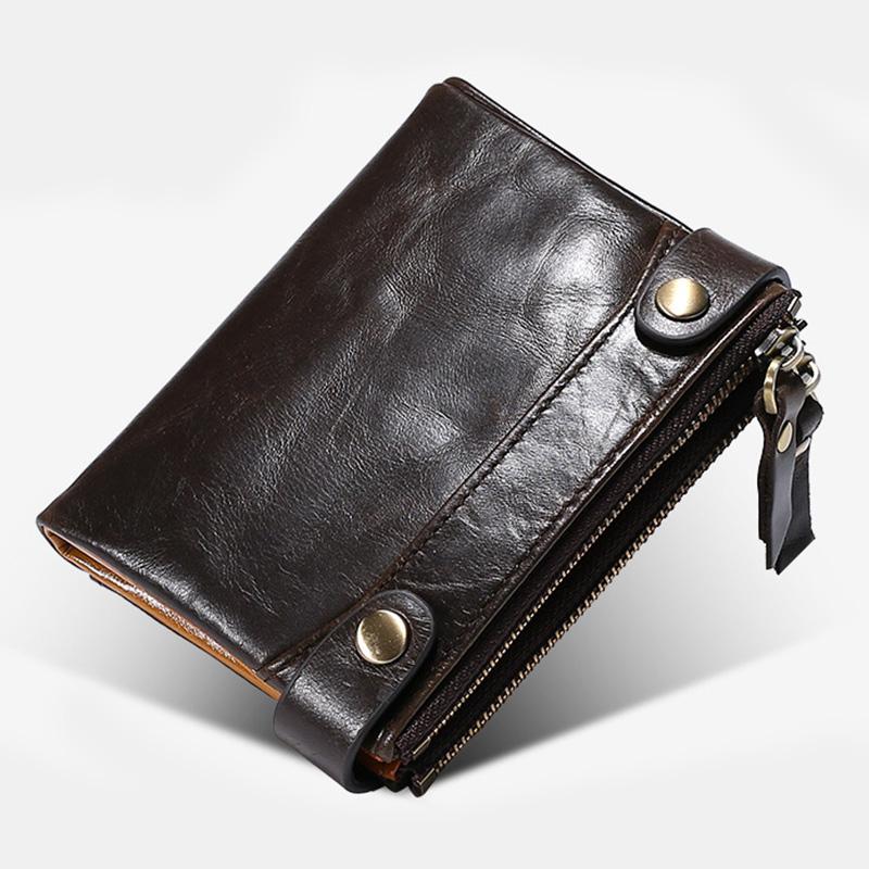 Genuine Leather Multi-function RFID Bifold Wallet