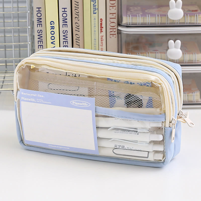 Pencil Case For Students Three Layer Transparent Simple Storage Case