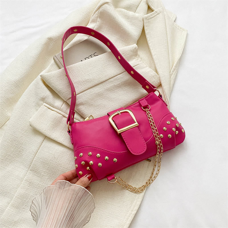 Shoulder Bag For Women Rivet Punk Solid Color Party Bag