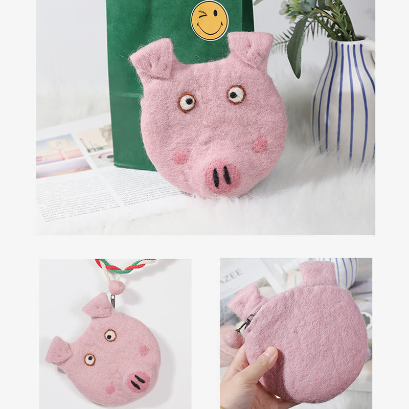 Wool Felt Coin Purse Cute Cartoon Furry Animal Shape Wallet