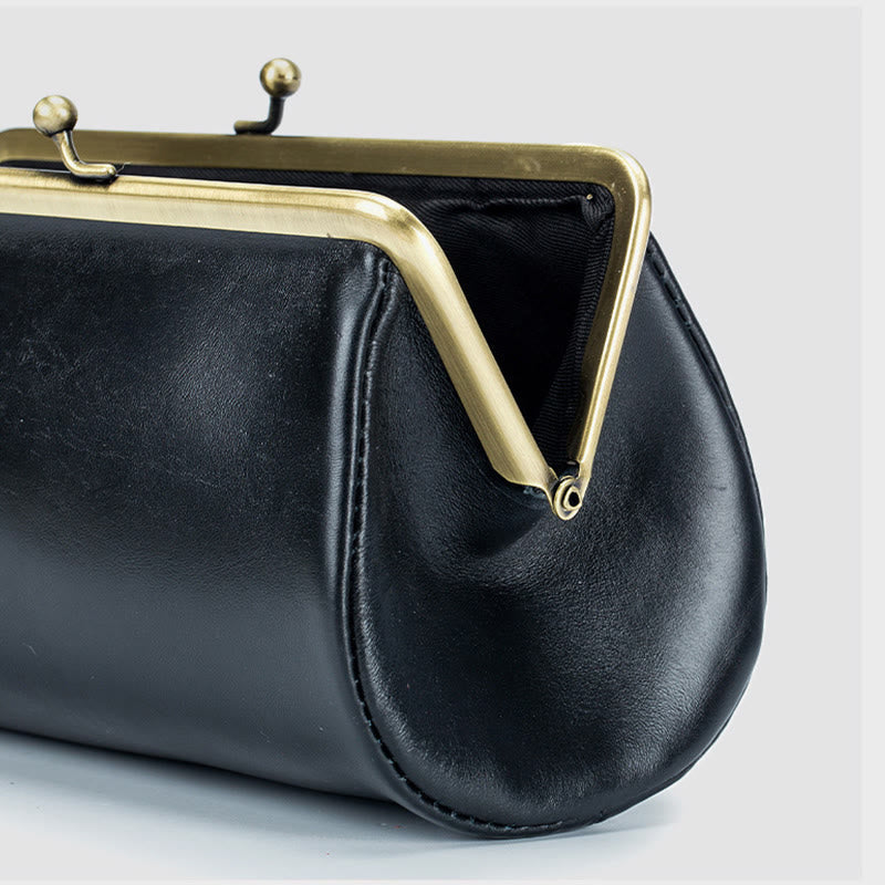 Clutch For Women Retro Simple Genuine Leather Clip Evening Bag