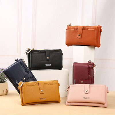 Double Compartment Phone Bag For Women Multifunctional Leather Crossbody Bag