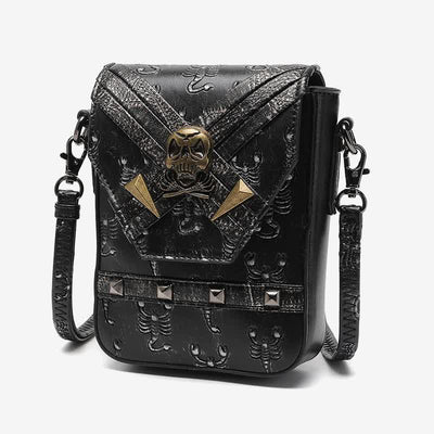 Punk Skull Scorpion Rivet Crossbody Bag Purse with Belt Loop