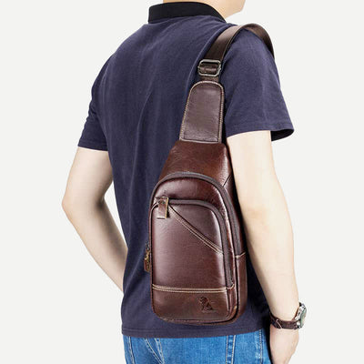 Cowhide Leather Waterproof Casual Sling Bag Daypack Shoulder Chest Bag