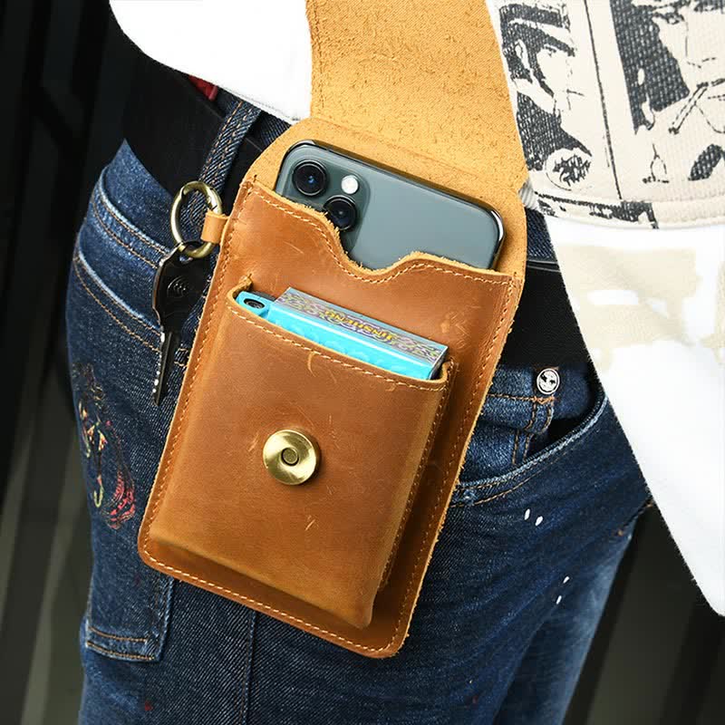 Genuine Leather Phone Holster for Men EDC Phone Belt Pack Bag