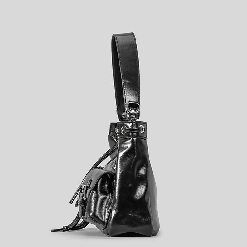 Glossy Leather Underarm Bag For Women Rivet Tassel Crossbody Bag