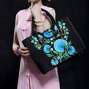 Embroideried Random Floral Tote For Women Elegant Canvas Crossbody Handbag