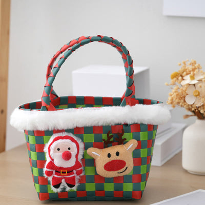 Cute Christmas Pattern Handbag For Holiday Woven Basket Bag