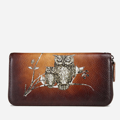 Cute Owl Wallet Retro Long Genuine Leather Clutch Purse