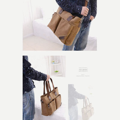 Canvas Shoulder Bag for Women Men Retro Casual Handbags Work Tote