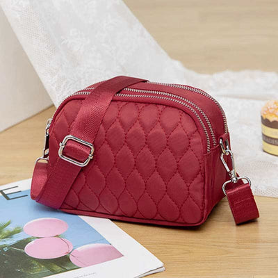 Women Quilted Crossbody Bag Triple Zip Small Nylon Shoulder Purses