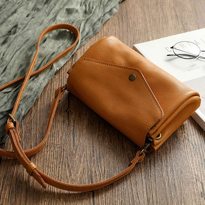 Retro Genuine Leather Handmade Crossbody Bag Multi-Slot Shoulder Bag