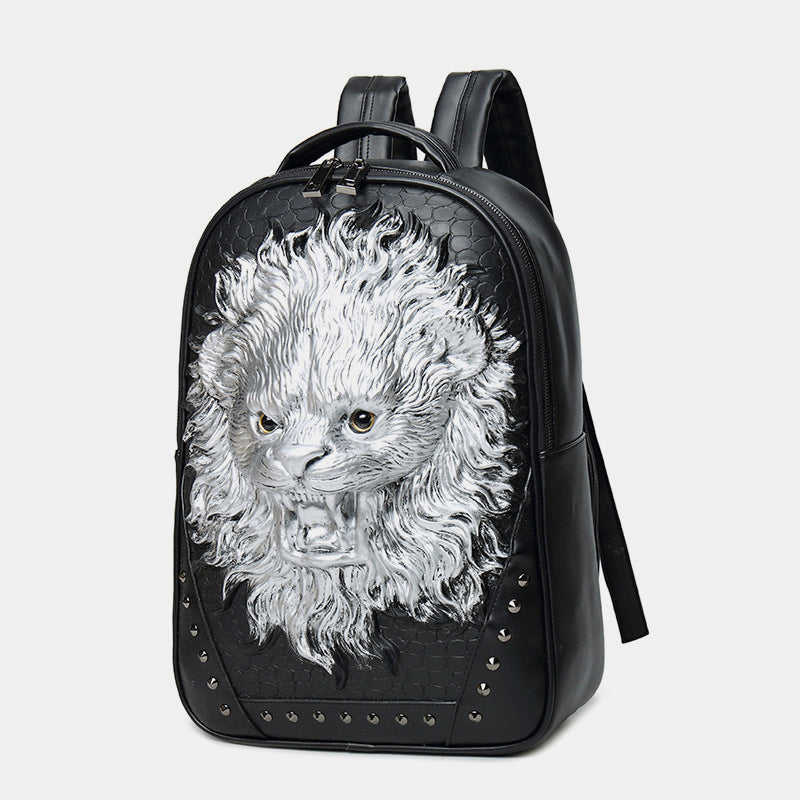 3D Animal Head Backpack Studded Leather Cool Laptop Bag College Bookbag