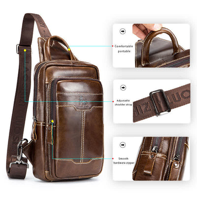 Small Genuine Leather Sling Crossbody Backpack Shoulder Bag for Men