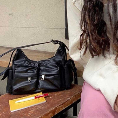 Horizontal Shoulder Bag For Women Multiple Pocket Minimalist Underarm Bag