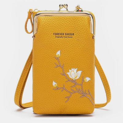 Multi-Slot Elegant Floral Embroidery Crossbody Phone Bag