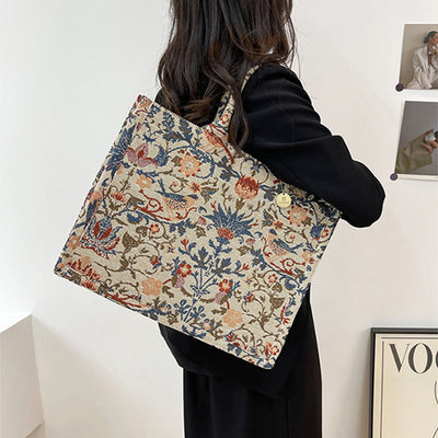 Tote Bag For Women Simple Retro Large Capacity Flower Handbag