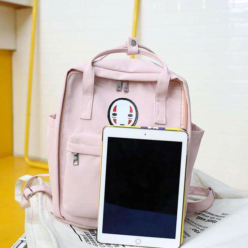 Backpack for Women Light Color Cartoon Smile Nylon School Handbag