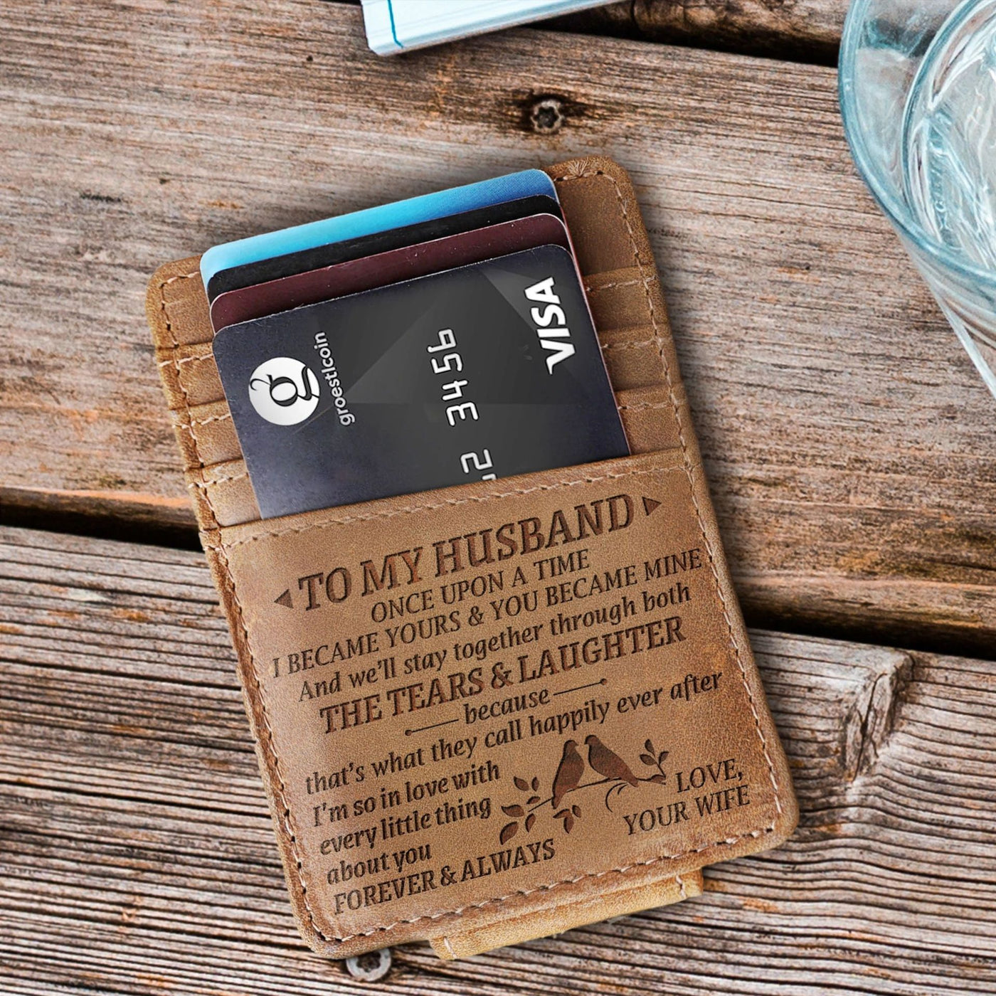 Words Engraved Small Wallet For Men Gift Thin Card Holder