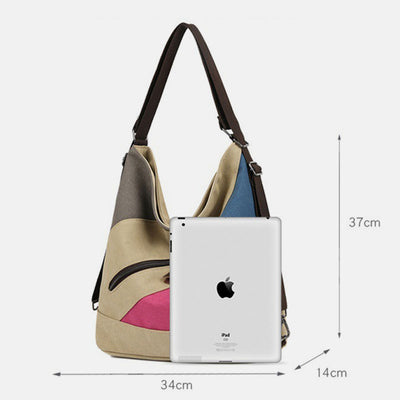 Women's Tote Canvas Backpack for Color Block Shoulder Hobo Bag Rucksack