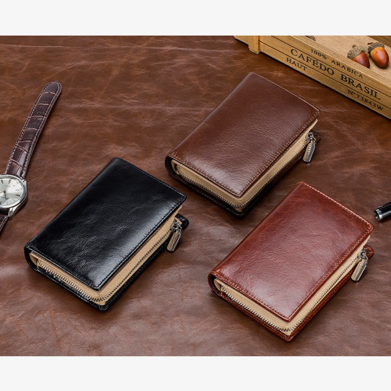 Mens Short Wallet For Business Retro Multifunction Leather Coin Purse